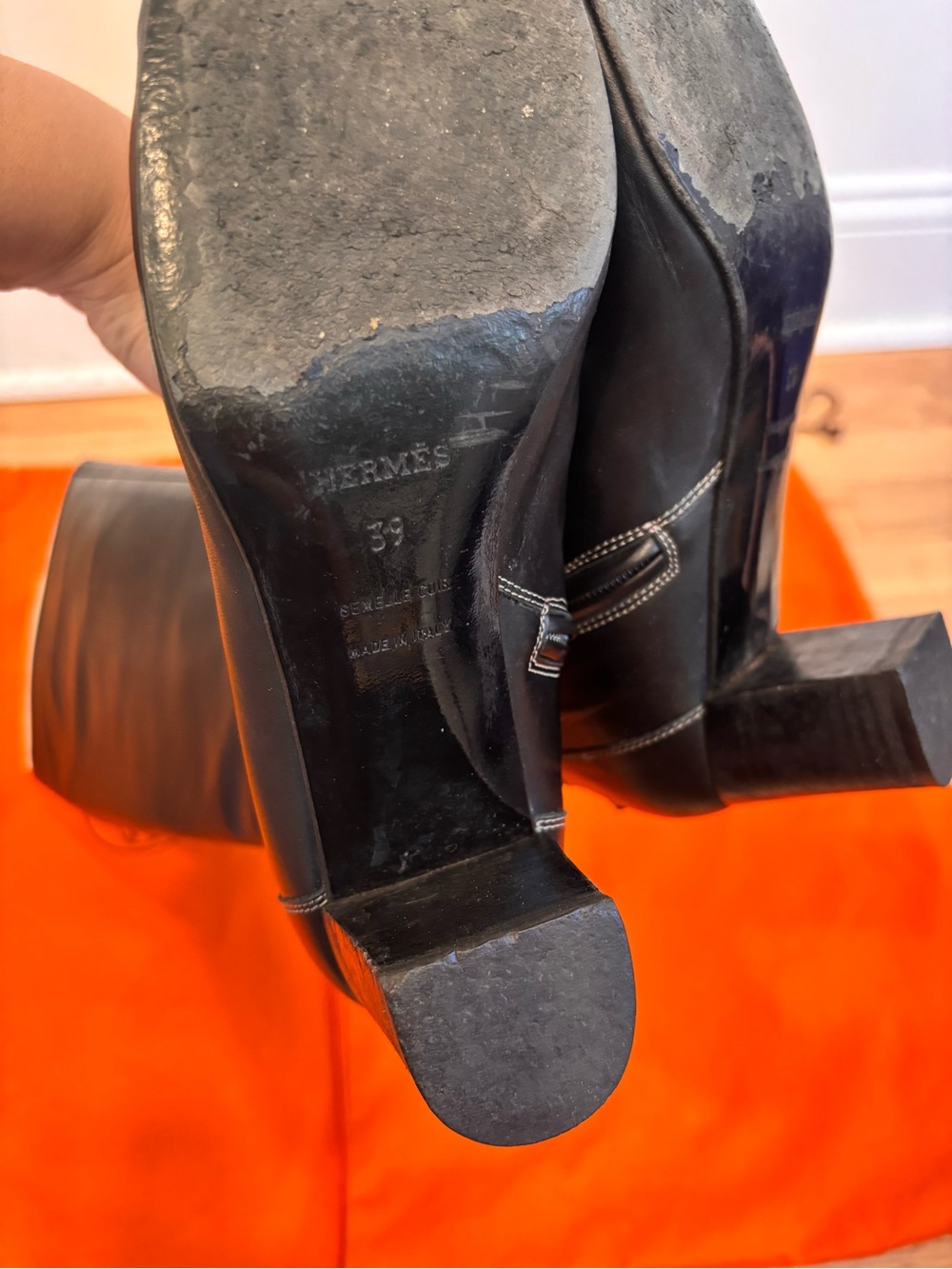 Hermes black leather tall boots with silver colored buckle detail size EU 39 - Picture 9 of 16